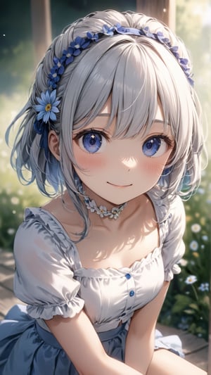 Prompt: masterpiece, 8k, 16k, highres, top quality, best quality, beautiful and aesthetic, watercolor,(soft focus:2.0), looking at viewer, BREAK,(daydream:1.2),best lighting, bokeh, lens flare, //Character (2girls:1.5),(cute),(kawaii),smile,teenager,smiling,randomly hairstyle, mole under eye,(face focus:1.5), upper body, looking at viewer, cinematic angle, BREAK,
Modern Blue Daisy Set
This modern interpretation of the blue daisy theme includes a chic two-piece set featuring a cropped blouse and high-waisted skirt, The blouse is a fitted, button-up top with short sleeves, made from crisp white cotton, It features an embroidered blue daisy motif along the collar and down the front, adding a subtle yet eye-catching detail, The matching skirt is a high-waisted, A-line silhouette that falls just above the knees, creating a clean and contemporary look, BREAK 
The skirt is made from the same white cotton fabric, with a larger blue daisy print that covers the entire surface, creating a playful contrast with the more minimal top, Pair this set with white sneakers or strappy sandals, and accessorize with a simple blue headband and a delicate silver bracelet for a fresh, youthful outfit that’s perfect for a casual outing or a weekend brunch,