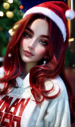 (((Ultra detailed, beautiful face, Megapixel))) red hair,long hair,christmas_clothes