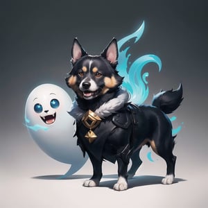 (cute dog wearing ghost costume), (haunted house background), a concept art icon for league of legends, a digital art logo, illustration, league of legends style icon, inspired by wlop style, 8k, dota 2 style icon, fine details, sharp, very detailed icon, high resolution rpg ability/spell/item icon, natural beauty