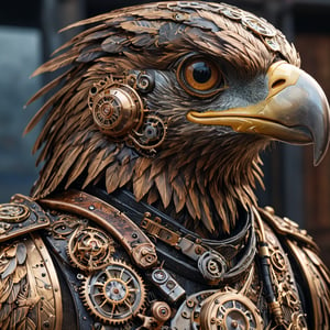 (otherworldly), highly insanely detailed, masterpiece, top quality, best quality, highres, 4k, 8k, RAW photo, (very aesthetic, beautiful and aesthetic), 
A steampunk themed eagle,more detail XL