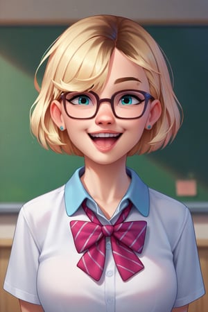 Score_9, Score_8_up, Score_7_up, Score_6_up, Score_5_up, Score_4_up, source_cartoon, 

gwen tennison,
,glasses,

school_girl_uniform,upper_body,bust_portrait,standing, happy,classroom