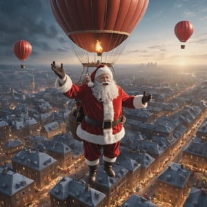 (masterpiece, best quality, high_res, realistic, epic), santa claus in a hot air balloon flying over a city filled with lights, (((wearing holiday dress))), dropping presents from the sky,
ultrarealism, cinematic, ultra high definition, hyper realistic, high detailed,Movie Still, Kodak gold 400