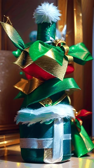 Colorful rotating Jack in the Christmas box, red, green, and gold