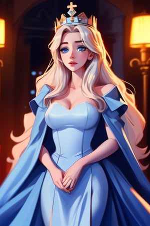 queen bonjourno, strong personality, longhair wearing gown , light_blue_eyes,human_lip  ,SAM YANG