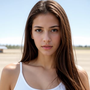 hyperrealistic style, photography, ultrarealistic, masterpiece, 4k, high quality, raw photo, photografic quality, realistic lighting, coherent lighting, 2/3 photographic rule, a realistic closeup portrait of (Pamela Diaz:1.2), a young, slim and beautiful argentinian girl, natural appearance, natural expression, brunette, straight hair, 25-years-old, brown eyes, looking at front, (over white plaine background), photorealistic,