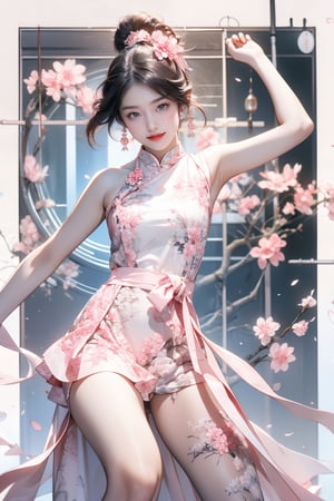 A 16-year-old Japanese beauty,in the sakura flowers.Turn slightly. Dynamic pose. smile,