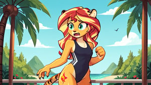  by scorpdk, scorpdk, score_9, score_8_up, score_7_up, score_6_up, score_5_up, score_4_up, source_furry, source_pony, rating_R, pony my little pony, equestria girls, 

Sunset shimmer as a tiger girl, tiger stripes, furry body, Fuzzy, furry, anthro, Tiger striped swimsuit,  claws, fangs, worried, tiger tail, tiger stripes, furry body, 

female_solo
