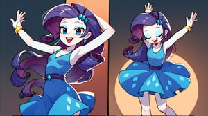 Prompt: Score_9, Score_8_up, Score_7_up, Score_6_up, Score_5_up, Score_4_up, source_cartoon, equestria girls,


rarity_mlp, 

rarity_mlp


1 woman,  mlp cartoon art.  red_Lipstick, lips, pony tail on ass, cute, happy, fully_clothed,  face shot,  standing,  ear_rings, twirling, dancing, facing front, wavy hair, crystal dress, 