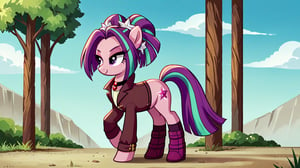  by scorpdk, scorpdk, score_9, score_8_up, score_7_up, score_6_up, score_5_up, score_4_up, source_furry, source_pony, rating_safe, pony my little pony


pony aria_blaze, 

on all 4s, clothed

park background, 


solo, 1girly, emotonless,   perfect hand,

