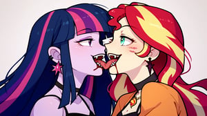 Prompt: Score_9, Score_8_up, Score_7_up, Score_6_up, Score_5_up, Score_4_up, source_cartoon, equestria girls,


vampire_twilight_sparkle_mlp, 
sunset_shimmer_mlp, 

long fangs, bloody bite marks on neck, 
duo,  jewelry, ear piercing, upclose_shot,

in the park, wearing a bikini top, bloody neck, vampire_bite, vampire_eyes, pale_skin, 