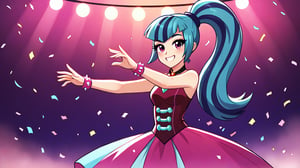  by scorpdk, scorpdk, score_9, score_8_up, score_7_up, score_6_up, score_5_up, score_4_up, source_furry, source_pony, rating_safe, humanized, equestria girls,  female, 

sonata dusk,
 


orchestra stage background, 
dancing, 
wearing ball gowns, 
solo, 1girl, smile,   perfect hand,

spot lights, confetti, 
