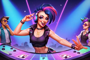 Prompt: Score_9, Score_8_up, Score_7_up, Score_6_up, Score_5_up, Score_4_up, source_cartoon, my little pony, 


Twilight_sparkle_(mlp), spinning DJ Club records,  wearing sunglasses, nightclub,



, wearing headphones, starry_background, spinning, MLP, human girl. Punk clothing.  mlp cartoon art.  pony ears, bright eye makeup looks.  Black clothes, Be1nn1e, black_Lipstick, lips, punk clothing, happy looks,  dancing, 