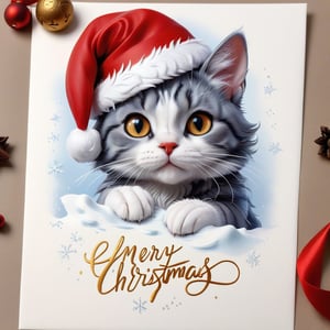a beautifully decorated handwritten CHRISTMAS style letter, with beautiful handwriting, wax seal, anatomically correct cute cat pencil sketch decorate the letter, snow piles on the letter, christmas decorations around the letter, christmas decorations on the letter,InkyCapWitchyHat
