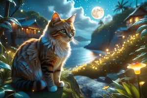 ((ultra ARTISTIC sketch)), (artistic sketch art), A cute cat portrait at night, fireflies, perfect jungle night view, full moon, glowing effects, shinning stars in the sky, best quality, masterpiece collection, rendered by Nvidia RTX, ray tracing, 24K UHD resolution, extremely high detailed art, mild waves, tropical flowers behind, insanely detailed, high resolution mysterious, Breathtaking VieW, Jean-Baptiste Monge, Kukharskiy Igor, Thomas wells schaller style, magical scenery, Nazar Noschenko Modifiers: dof trending on cgsociety fantastic view ultra detailed 4K 3D whimsical Storybook beautifully lit etheral Quirky Exquisite highly intricate stunning color depth outstanding cute illustration cuteaesthetic Boris Vallejo style shadow play The mood is Mysterious and Spellbinding, with a sense of otherworldliness, macro photography style LEONARDO DIFFUSION XL STYLE