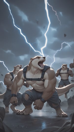 score_9, score_8_up, score_7_up, score_6_up, score_5_up, score_4_up, source_furry, 
BREAK A group of muscular otter men,
BREAK Wearing lightning in a storm,