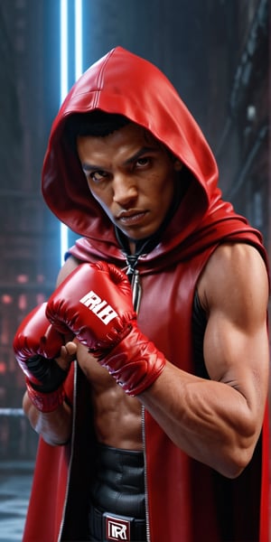 (+18) ,
Mohamed Ali, hooded Cape , Red gloves, 
  sharp focus, concept art, ,Leonardo style ,Stylish,fake3d