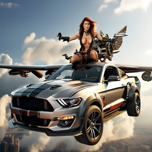 (+18) , NSFW,

A sexy pirate woman riding on a flying Ford mustang,
Airplane wings attached to mustang SUV,

,c_car,rocketride