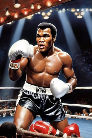 King Kong ,
Boxing arena,
Boxing gloves,
White gloves,
Fight ,
Mohammed Ali ,
Silver Cape,
