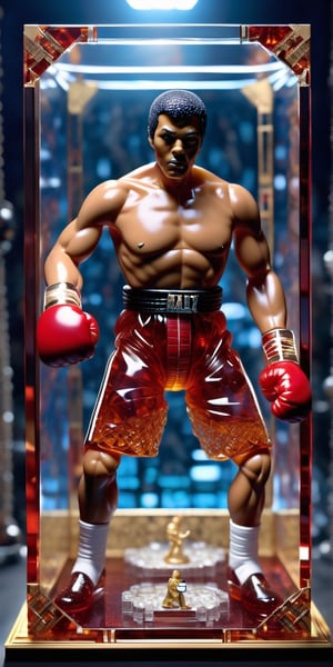 (+18) , NSFW,
Mohamed Ali, in a boxing ring, action figure toy made of glass 
 intricate, elegant, 8k, highly detailed, digital painting, concept art, smooth, sharp focus, concept art, ,Leonardo style ,shards,awe_toys