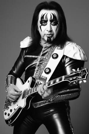 Paul Daniel "Ace" Frehley is an American musician who was the original lead guitarist, 
occasional lead vocalist and founding member of the rock band Kiss. 
He invented the persona of The Spaceman ,
,
Younger,
Kiss band costume,
Stage black and white Makeup,
,