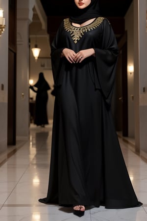 (+18) ,
1 man 1 woman , 
a couple husband and wife,
A sexy Arab woman , 
Wearing traditional Arabian abaya,
Black Long dress,
Satin dress,
Hijab ,
Cleavage,
RAW photo, 
8k uhd, high quality, 
big lips,
full_body,
m4d4m, 
hourglass body shape, ,
,IncursioPecEnvy