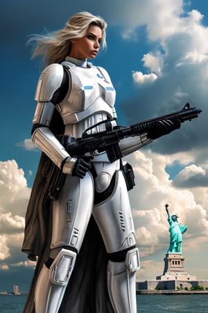 (+18) ,
A Sexy female stormtrooper with her (Ford mustang) near The statue of liberty ,

beautiful blue sky with imposing cumulonembus clouds, 
masterpiece, real_booster,,H effect,stormtrooper,more detail XL
