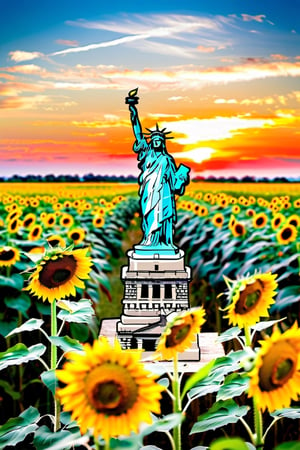The statue of Liberty,
On farm Land,
Common sunflower Plant ito infinity,

exposure,more detail XL