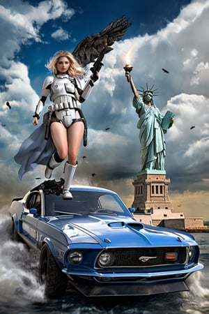 (+18) ,
A Sexy female stormtrooper with her (Ford mustang) near The statue of liberty ,


beautiful blue sky with imposing cumulonembus clouds, 
masterpiece, real_booster,,H effect,stormtrooper