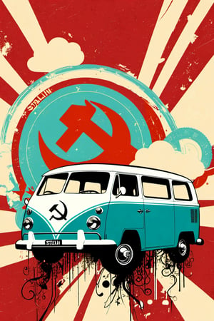 (An amazing and captivating abstract illustration:1.4), 
communist symbol ,
hammer and sickle ,
Joseph Stalin's face ,
(( Classic Cassette tape )),
(grunge style:1.1), 
(frutiger style:1.3), (colorful:1.3), 
(2004 aesthetics:1.2). 

BREAK 

(beautiful vector shapes:1.3), 
clouds, swirls, 
hammer and sickle  \(Joseph Stalin), 
, (Stalin:1.4), 
VW van classic,
(teal gradient background:1.3). 

BREAK 

highest quality, sharp details, 
oversaturated, detailed and intricate, 
original artwork, trendy, vintage, 
award-winning, artint, SFW,oil paint