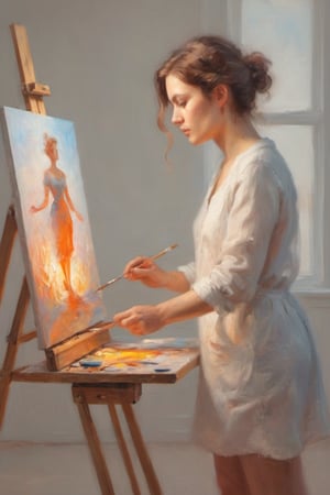 minimalist closeup portrait of an artist at work painting on her canvas easel of Liberty Lady,
magical worlds ,
glowing magical energies ,
double exposure ,
bright background ,
high key lighting,
oil painting