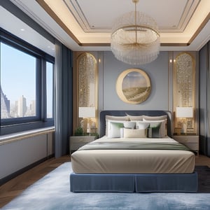 (masterpiece),(high quality), 
best quality, real,(realistic), 
super detailed, 
(full detail),(4k),
8k,bedroom, 
Statue of liberty theme,
Circular bed ,
Arches,
scenery, 
Big window over look New York City,
Modern style  