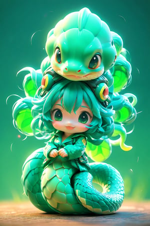 snake, chibi, cute, little, green blue