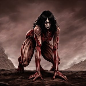 Pieck Finger female titan, dramatic, detailed, crouch, confident