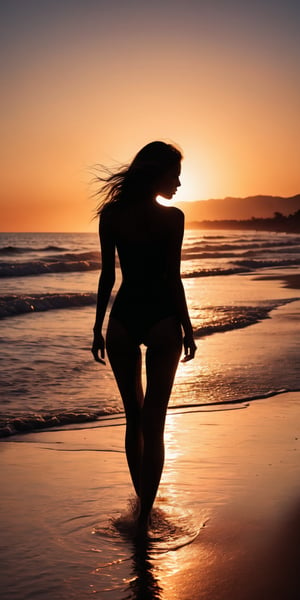 Insanely detailed professional photograph of a Silhouette of a model  sunset, beach summer vibe , Double exposure, crisp lines, Ultra realistic