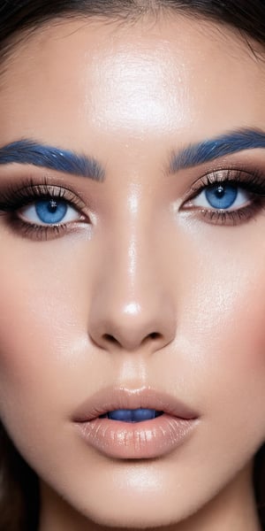 a close up of a woman with a blue eye shadow on her face, official dior editorial, trending on pintrest, very smoky, dreamy, stunning gradient colours, transforming into werewolf, aesthetic! ! ! ! ! ! ! ! ! ! , closed-eyes, pretty oval face, inspired by Muqi, trending on tumblr, no spot over right eye --ar 3:5 --stylize 750 --v 6. 0 --style raw