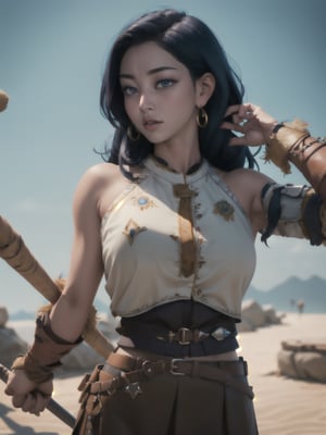 Jihyo, fantasy, rpg, barbarian, warrior, queen, cowboy shot, upper body, 1girl,  solo,  looking at viewer,  photo,  realistic,  shadows,  high_res,  detailed_background,  high key lighting,  vignetting,