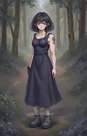 Score_9, score_8_up, score_7_up, source_anime,portrait,(xsiestx:1.0),1Android_girl,in forest, black_hair,"A fine art oil painting, masterpiece, ultra-high resolution, sharp focus, crystal clear, vivid, high clarity, defined edges, ultra-sharp textures, subsurface scattering. The painting is rendered in ultra-high definition, with sharp textures and defined edges. The image is crystal clear and vivid, emphasizing crisp brush strokes throughout the scene. Subsurface scattering is used to enhance realism, adding depth to the textures, and the entire composition is meticulously focused on achieving ultra-sharp textures and visual clarity.", "a fine art oil painting", "claude monet, impressionism"