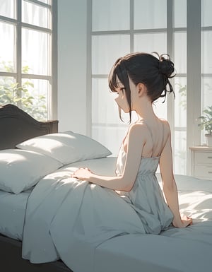 (score_9,score_8_up,score_7_up), young woman, bedroom scenery, average chest (sfw), feminine hairstyle, delicate feminine features, source_anime,good_hands