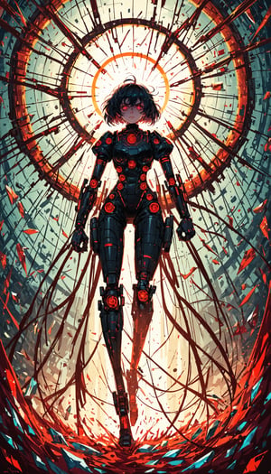 score_9,score_8_up,score_7_up,source_anime, BREAK (masterpiece), best quality, expressive energy, perfect geometric form, Vex race, glass-like exoskeleton with triangular motifs, glowing red eyes, intricate mechanical design, standing tall, dynamic lighting, full body shot, unique angle, closer, holding a futuristic weapon, glass shards floating around, dark Vault of Glass raid background with a portal, powerful and ominous presence.