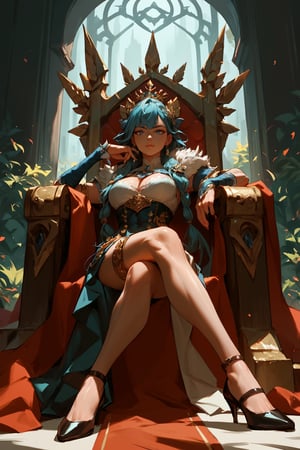 score_9, score_8_up, score_7_up, score_6_up, score_5_up, score_4_up, anime_source, a fit muscular anime girl sitting on a throne