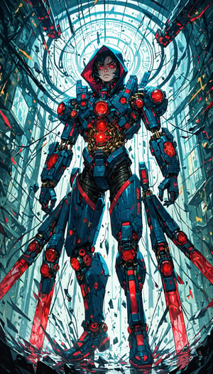 score_9,score_8_up,score_7_up,source_anime, BREAK (masterpiece), best quality, expressive energy, perfect geometric form, Vex race, glass-like exoskeleton with triangular motifs, glowing red eyes, intricate mechanical design, standing tall, dynamic lighting, full body shot, unique angle, closer, holding a futuristic weapon, glass shards floating around, dark Vault of Glass raid background with a portal, powerful and ominous presence.