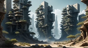  series offers a captivating glimpse into the dwellings of two distinct alien races, each residing in vastly different environments. One race inhabits the lush, enigmatic forests, while the other occupies the stark, arid deserts. Despite their contrasting habitats and divergent worldviews, their architectural designs reveal striking similarities.The visions of psychotropic manifestations resulting from negative thoughts, abstract surreal constructivism, subtle contrasting colours, minimalist, extremely ultra realistic, Art Concrete, as created by Dore, Dali, Beksinski, Goya, finished art, masterpiece, trending on Artstation.