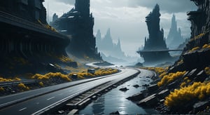 minimalist, extremely ultra realistic, trending on Artstation.,more detail XL,nodf_xl,Movie Still. 
dystopian cityscape stalagnate,highway,airport BREAK teeming,interdimensional,rocky silence,simple life,winding,shoreline views,abyssal,urban lifestyle,turbulent,snakelike, bloom,
detailed textures, detailed illustration, cinematic, ultra highly detailed, beautiful details, mystical,more detail XL,Movie Still