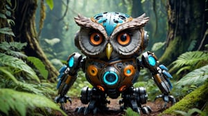 beautiful small robot-owl in the deep jungle, with technicolor big eyes, epic bionic cyborg implants of diferent neon colors, epic, cinematic view, 8k, ultra realistic, vibrant colors, photo realism, trending artstation, octane render, (volumetric lighting:1.2), high contrast, intricate, highly detailed, digital painting

alta calidad:1.1), (detalles muy complejos:1.1), (mejor calidad:1.1) (8K, UHD:1.1 ),ultra 8k,((ultra detailed, masterpiece, absurdres)),((ultra detailed, masterpiece, absurdres))