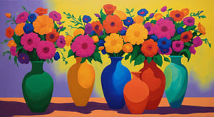 "Vases with Flowers" is a series of paintings that immerses viewers in a vibrant play of color and light. flowers