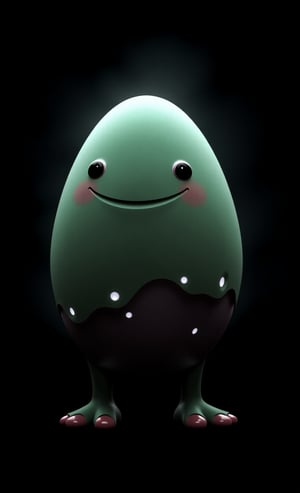 creature mysterious egg, black background, mystical glow, smile, high_resolution, 