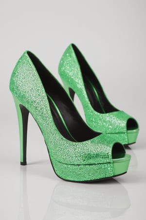 Phosphor green high heel shoes for women ,  white background 