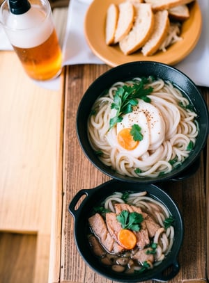 35mm —w 1920 —h 1080, Photograph of a steaming bowl of ramen captured in a cozy (((from above))) symetrical, atmospheric setting, 35mm film, high resolution 1920x1080, Fujifilm GFX 50R, detailed food photography, warm lighting, cinematic composition