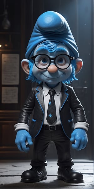 {{Random_Pose}} Anomorphic Brainy Smurf,  Dingy, Dusty, reflection mapping, realistic figure, hyperdetailed, cinematic lighting photography, 32k uhd black lighting on suit, 
