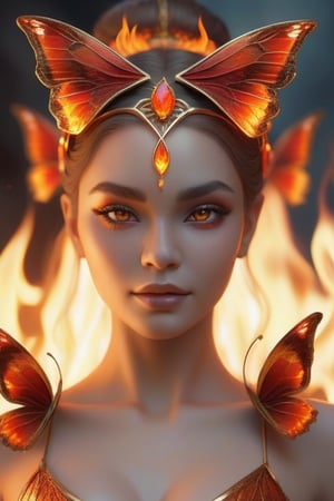 ['a close up of a woman with a fire headpiece on, the butterfly goddess of fire, beautiful fantasy art portrait, stunning 3d render of a fairy, unreal engine render + a goddess, goddess of fire, fire goddess, beautiful fantasy portrait, lava and fire goddess, 3 d goddess portrait, the fire goddess, goddess of the underworld, appears as the fire goddess']